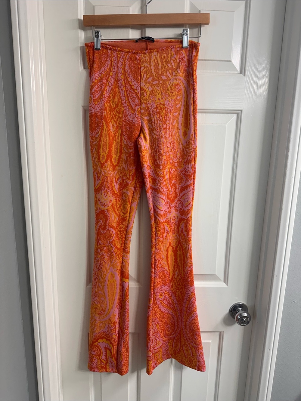 Zara Orange and Pink Textured Paisley Skirt